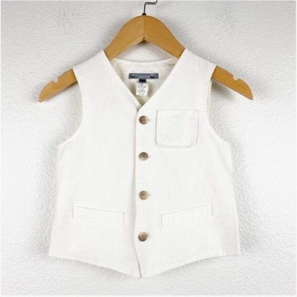 Bonpoint White Kids Vest with Buttons and adjustable belt on the back